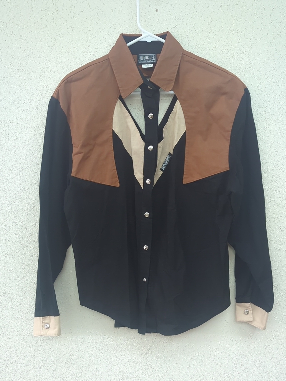 Roughrider Women's Black Button-Down Western Shirt with Brown Yoke
